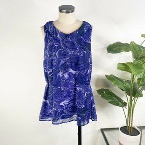 ModCloth Sleeveless Top Blouse XL Purple Blue Geode Tie Dye Peter Pan Collar